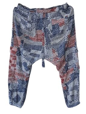 Anthropologie HEI HEI Blue & Red Patterned Elastic Waist Pants Size M